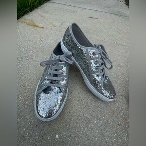 Women's Silver Sequin Lace-Up Sneakers  Casual Comfort Rifle brand from Italy